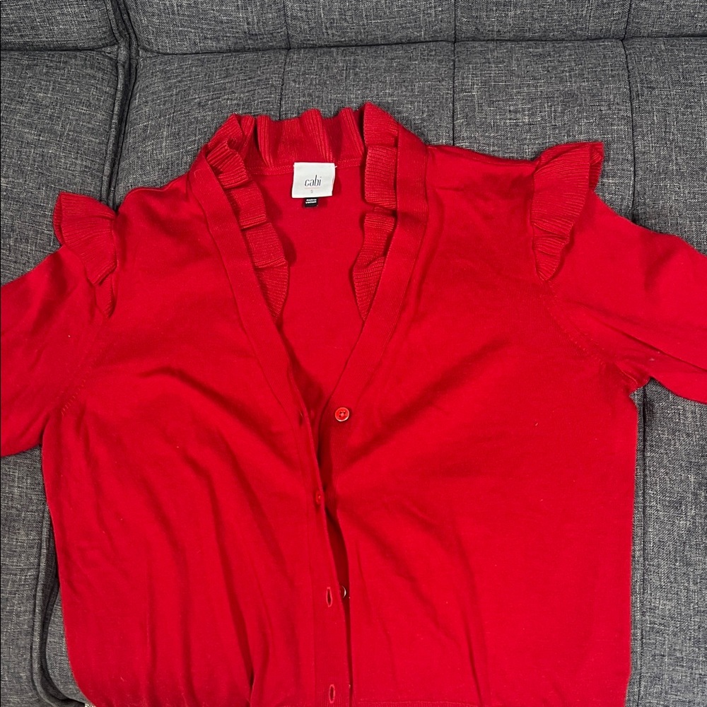 CAbi Vibrant Red Ruffle Cardigan